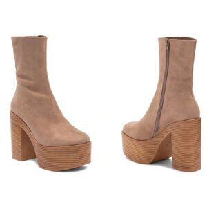 JEFFREY CAMPBELL Mexique Platform Bootie in Taupe Suede Tan Size US 9.5